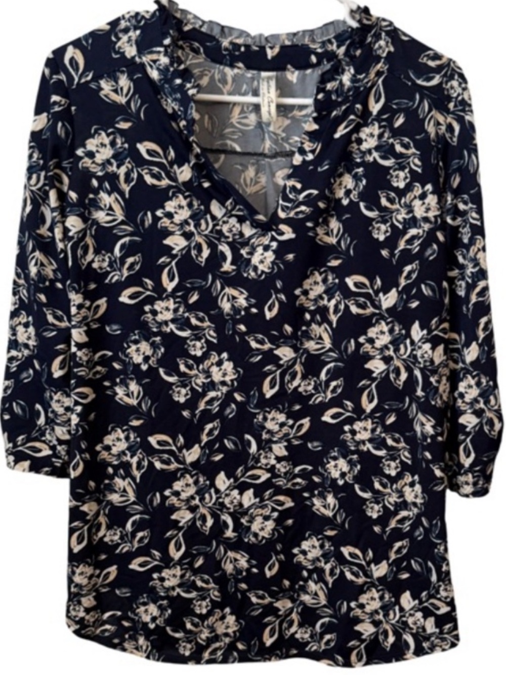 Women's Navy Floral V-Neck Blouse